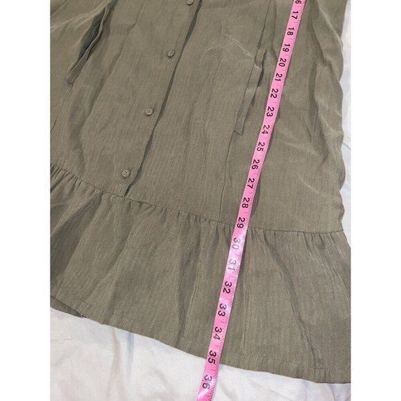 Paige Green Collared Short-Sleeve Ruffled Button-Up Shirt  Mini Dress Women's Si - Picture 7 of 9